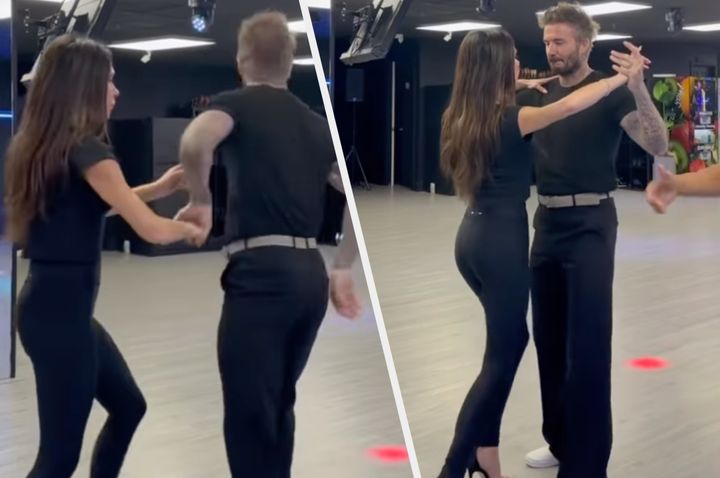 Victoria and David Beckham at a Salsa dance class