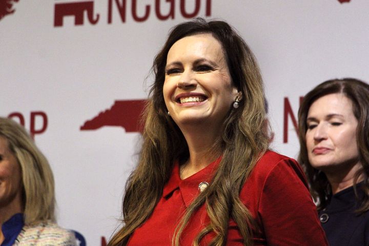 North Carolina state Rep. Tricia Cotham announces she is switching affiliation to the Republican Party at a news conference with GOP leadership on Wednesday, April 5.