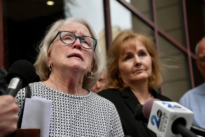 Jean Hargadon Wehner speaks about the release of the redacted report on child sexual abuse in the Catholic Archdiocese of Baltimore by the Maryland Attorney General's Office on Wednesday, April 6, 2023, in Baltimore.