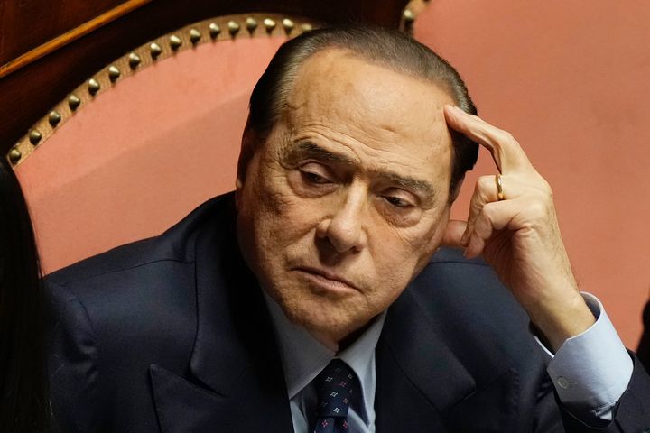 Forza Italia party leader Silvio Berlusconi at the Senate, in Rome, on Oct. 26, 2022. Berlusconi was hospitalized April 5, 2023, with apparent respiratory problems, Italian media reported.