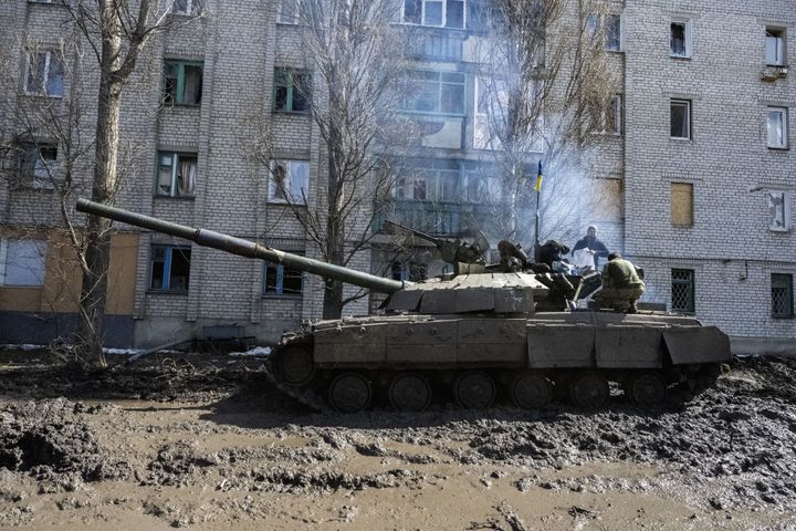 A Ukrainian tank is seen are seen near the frontline area amid the Russia-Ukraine war, in Bakhmut.