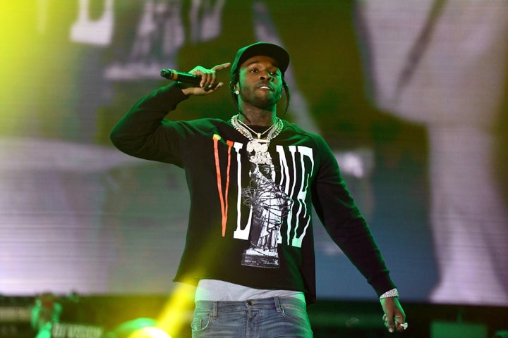 Rapper Pop Smoke performs onstage during day 2 of the Rolling Loud Festival on December 15, 2019 in Los Angeles, California.