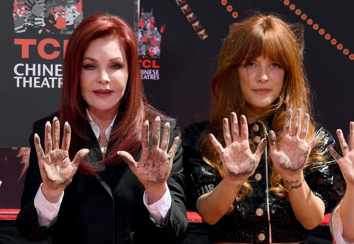 Priscilla Presley (left) reportedly said she and Riley Keough (right) "get along well" despite their dispute.