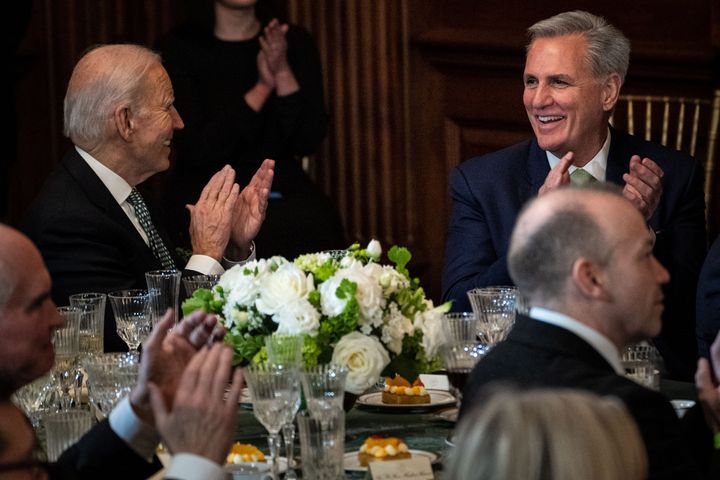 President Joe Biden and Speaker of the House Kevin McCarthy (R-Calif.) at a Capitol Hill St. Patrick's Day lunch March 17.