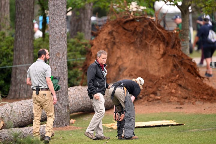 The trees fell near the 17th hole of the 91-year-old Augusta National Golf Club in Georgia.