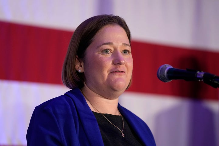 FILE - Iowa Republican Attorney General candidate Brenna Bird speaks during a Republican Party of Iowa election night rally, Tuesday, Nov. 8, 2022, in Des Moines, Iowa. The Iowa Attorney General's Office has, at least for now, halted its longstanding practice of paying for emergency contraception, and in rare cases abortion, for victims of sexual assault. A spokeswoman for Bird, who was elected in November, told the Des Moines Register that the pause is part of a review of victim services.(AP Photo/Charlie Neibergall, File)