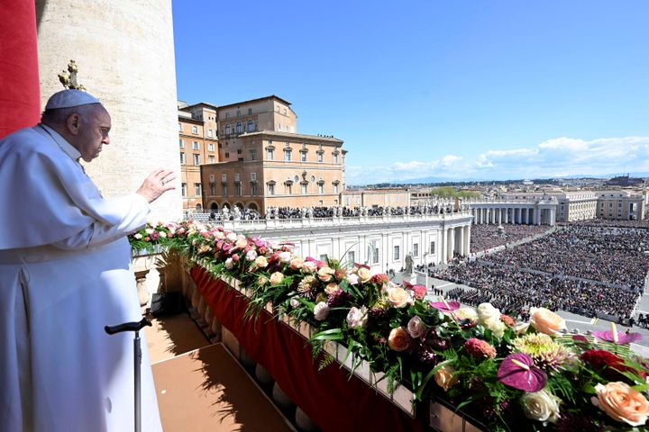 Pope Francis delivers his 'Urbi et Orbi' ('To the City and the World') message at St. Peter's Square at the Vatican on Easter Sunday.
