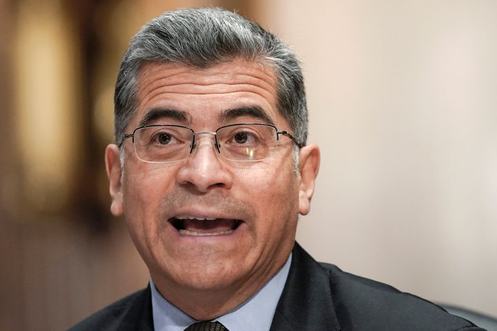 Health and Human Services Secretary Xavier Becerra testifies during the Senate Finance Committee hearing on March 22, 2023. (AP Photo/Mariam Zuhaib, File)