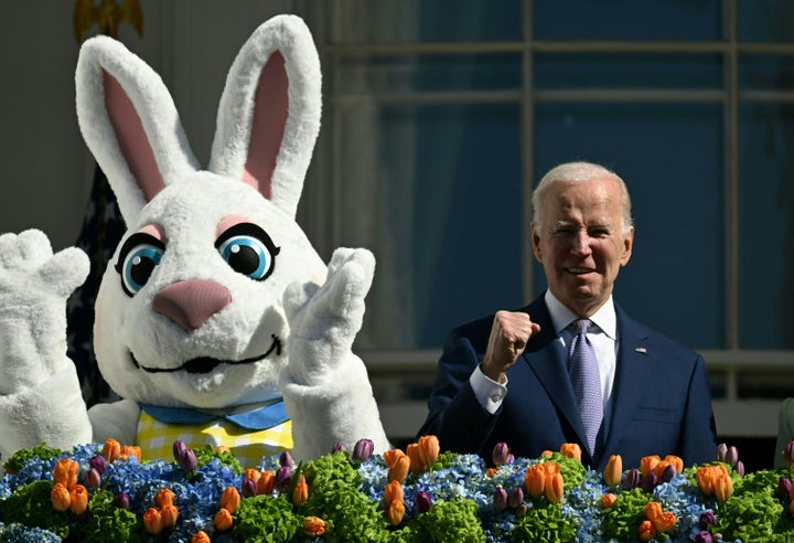 President Joe Biden looks on during the annual Easter Egg Roll on the South Lawn of the White House on Monday. The annual event began in 1878.