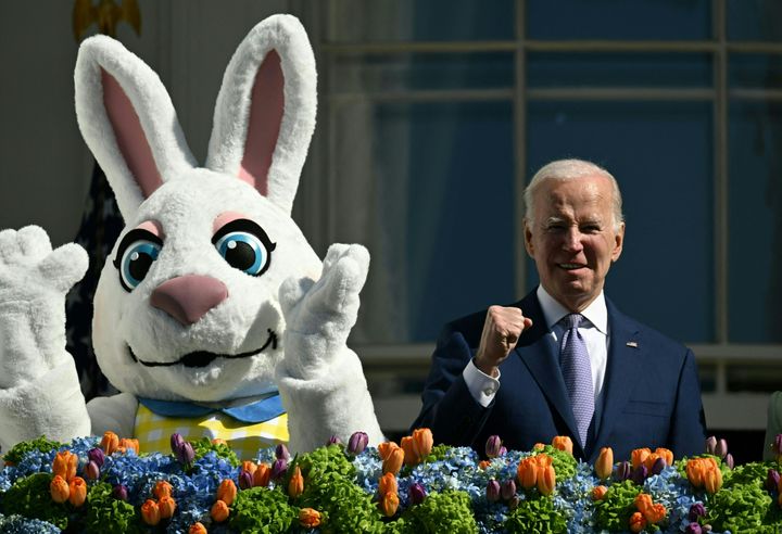 President Joe Biden is seen during the annual Easter Egg Roll on the South Lawn of the White House on Monday. The annual event dates back to 1878.