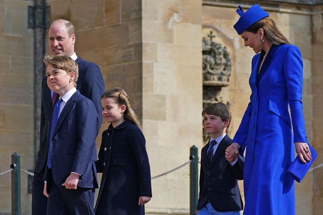 The Wales family arrives for the Easter Mattins Service at St. George's Chapel, Windsor Castle, on Sunday.