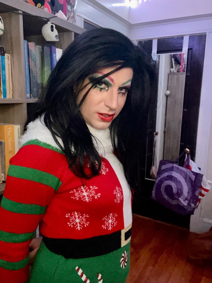 The author after three months of doing drag (Christmas 2022).