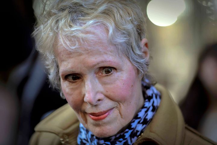 E. Jean Carroll talks to reporters outside a courthouse in New York, on March 4, 2020. Federal Judge Lewis A. Kaplan issued an order April 10, 2023, directing parties to notify him if Trump plans to attend a New York trial later in the month resulting from Carroll's claims that he raped her in a department store dressing room in the 1990s.