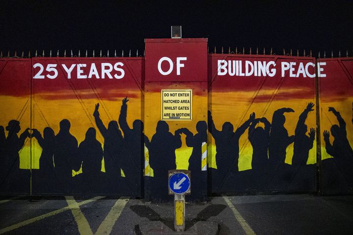 Lanark Way interface gates which allow traffic to move between the Republican and Loyalist areas of Belfast has been painted ahead of the 25th anniversary of the Good Friday Agreement.