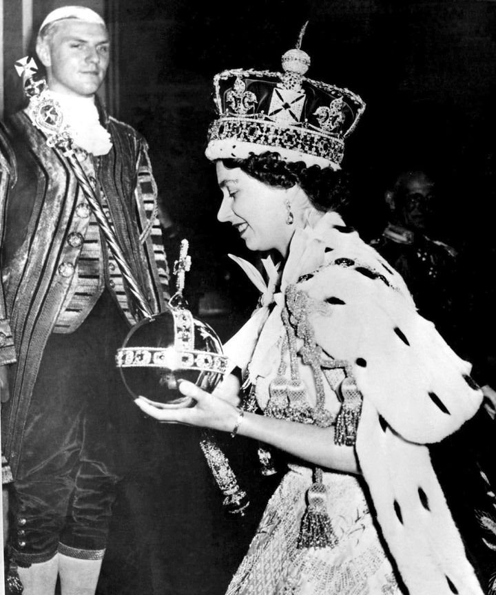 Queen Elizabeth II, the UK's longest-reigning monarch, during her coronation 
