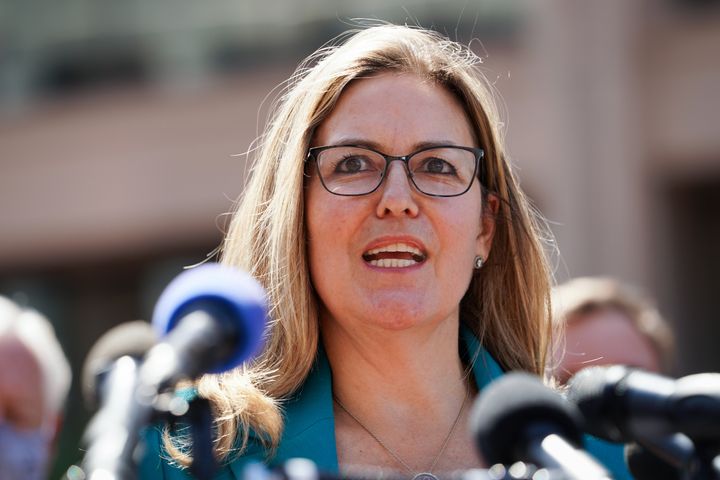 Rep. Jennifer Wexton (D-Va.) speaks during a news conference outside the U.S. Postal Service Headquarters on Tuesday, Aug. 18, 2020.