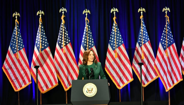 Vice President Kamala Harris, shown here delivering a speech in Tallahassee, Florida, on the 50th anniversary of the Supreme Court’s Roe v. Wade decision, will lead the announcement of a rule protecting women who seek legal abortions from criminal investigations.