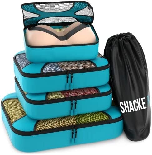 BAGAIL Clear Packing Cubes Packing Organizer for Travel Accessories Luggage Suitcase, Teal 4Set