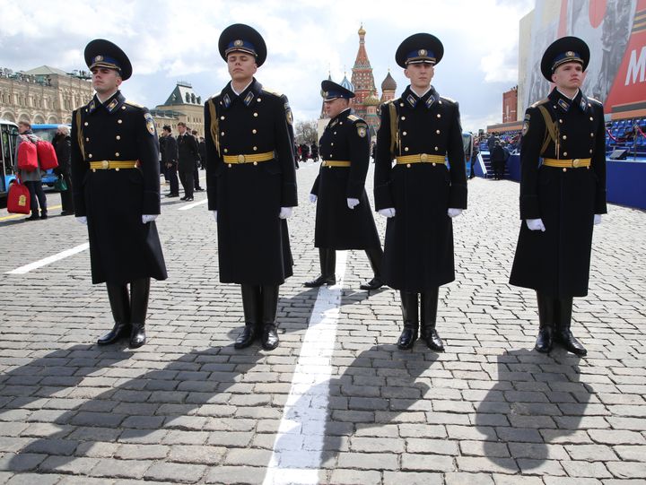 Russian officers guard during the Victory Day Parade at Red Square on May 9, 2022 in Moscow, Russia.