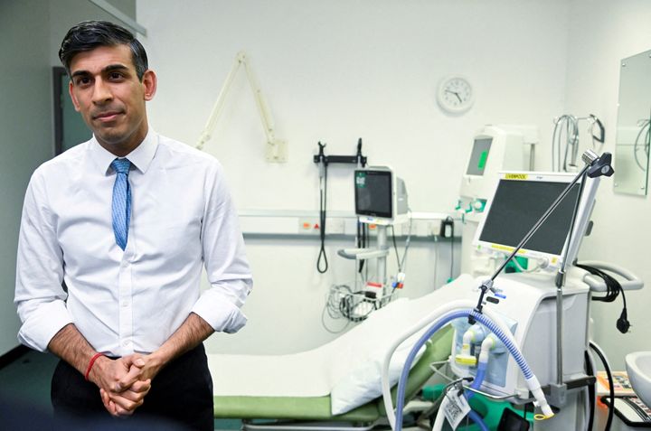 Rishi Sunak during a visit to St George's hospital in London. 
