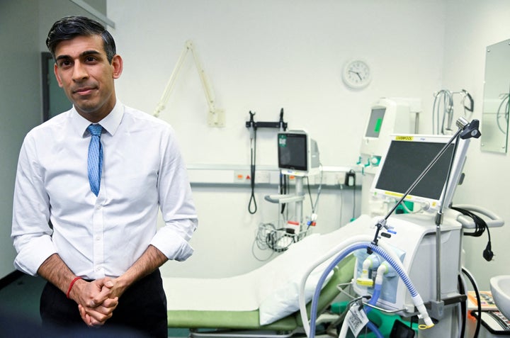 Rishi Sunak during a visit to St George's hospital in London. 