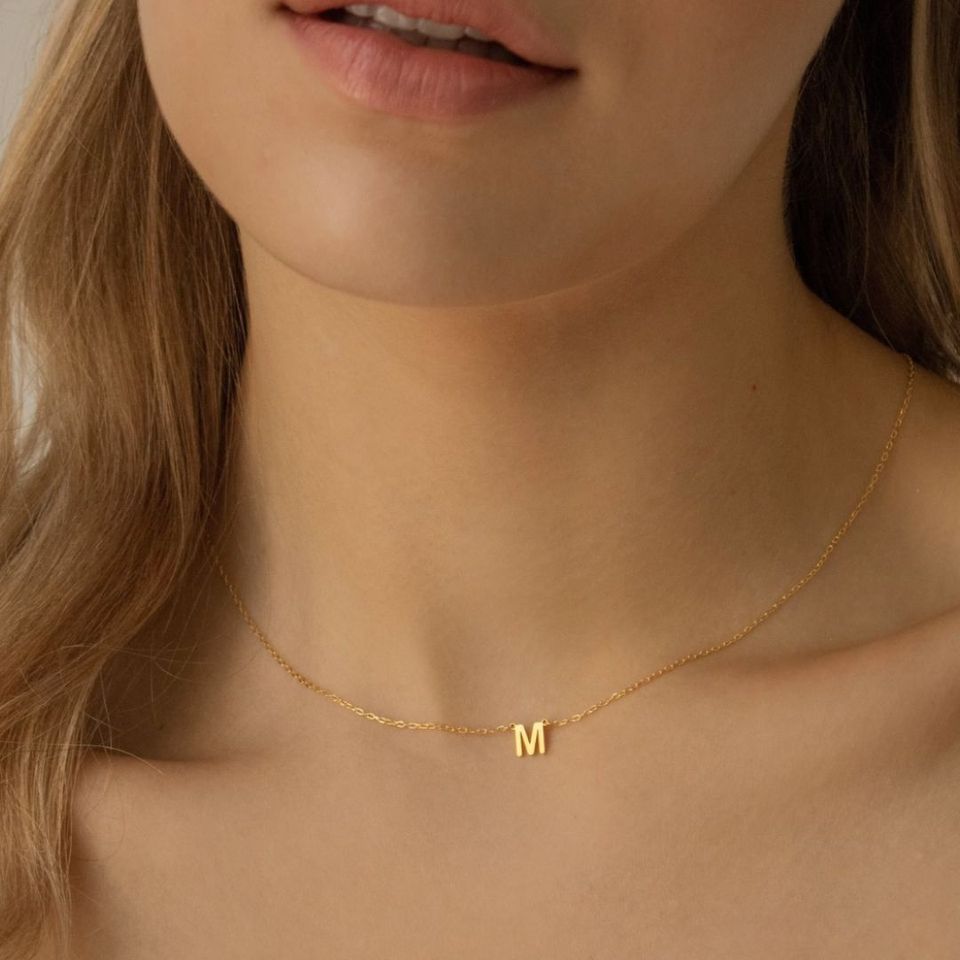 Caitlyn Minimalist Mini Custom Initial Tag Necklace