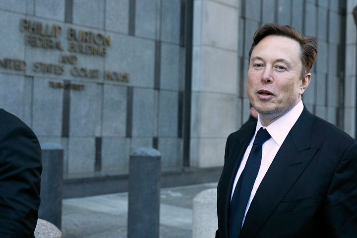 Elon Musk leaves a San Francisco courthouse on Jan. 24, 2023. 