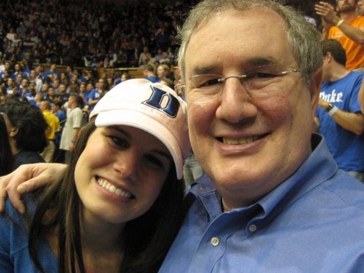 The author and her father, Mark, at Duke University's Cameron Indoor Stadium.