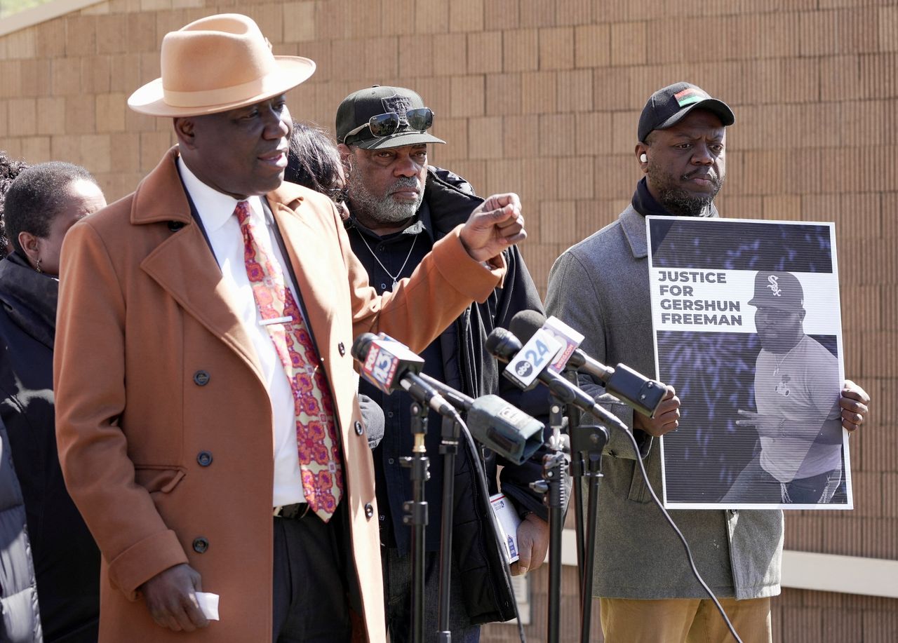 Civil rights attorney Ben Crump speaks during a news conference with the family of Gershun Freeman, a Black man whose death in custody at the Shelby County Jail in October 2022 has been classified as a homicide, in Memphis, Tennessee, on March 17.