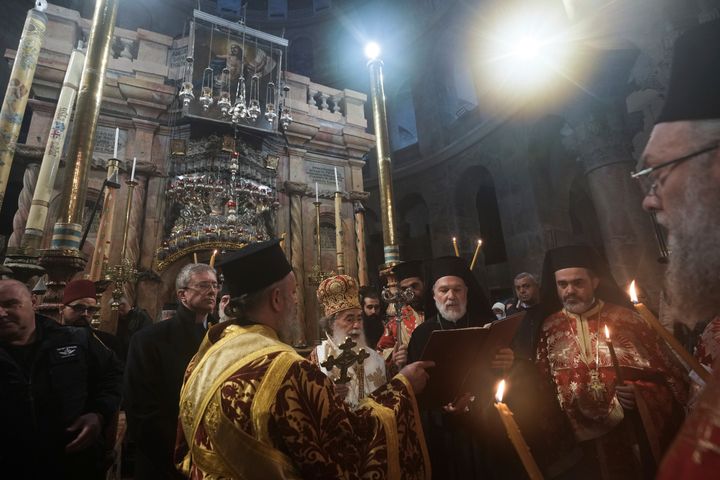 Πατριάρχης Ιεροσολύμων Θεόφιλος, 13 Απριλίου 2023. (AP Photo/Mahmoud Illean)