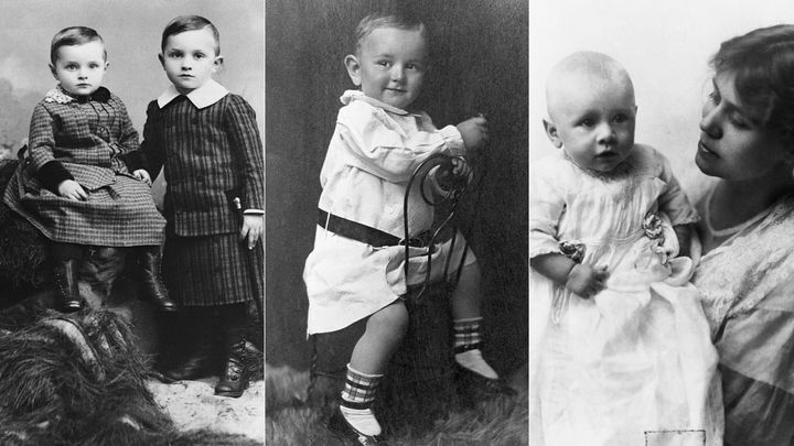 A portrait of Harry Truman at the age of 4 (left) with his 2-year-old brother Vivian; Lyndon B. Johnson (center) at 18 months; and Gerald Ford, then named Leslie Lynch King Jr., and his mother, Dorothy Gardner King.