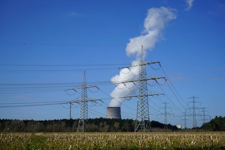 Steam rises from the RWE nuclear power plant Emsland in Lingen, Germany, on Friday. The power plant is being shut down Saturday, along with Germany's other two remaining commercial reactors, as part of the country's long-planned transition away from nuclear power.