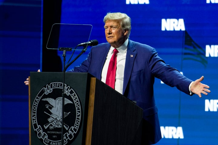 Former President Donald Trump speaks at the National Rifle Association Convention in Indianapolis on Friday.