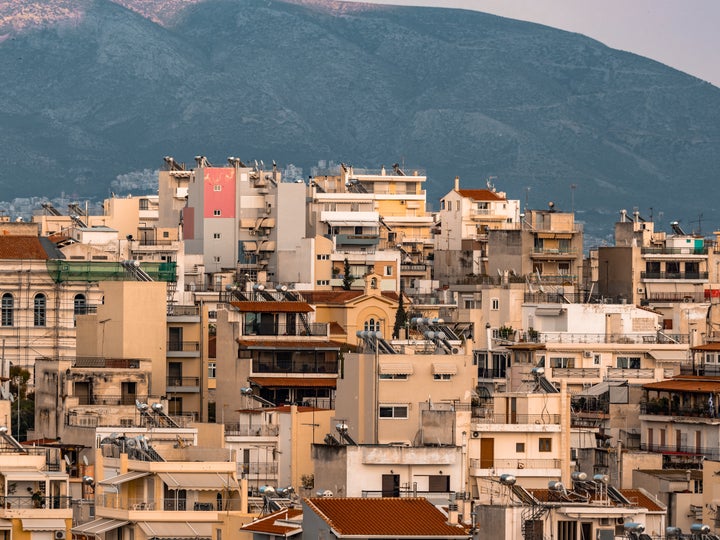 Panorama view of Port of Piraeus coastline in Athens, Greece. It is the largest Greek seaport.