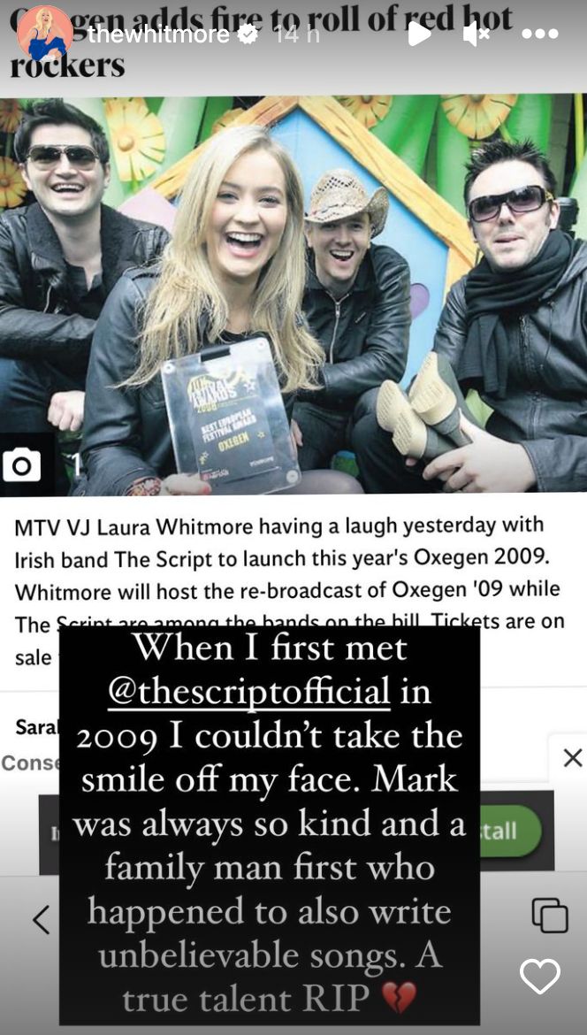 Laura Whitmore paid tribute to Mark Sheehan on Instagram