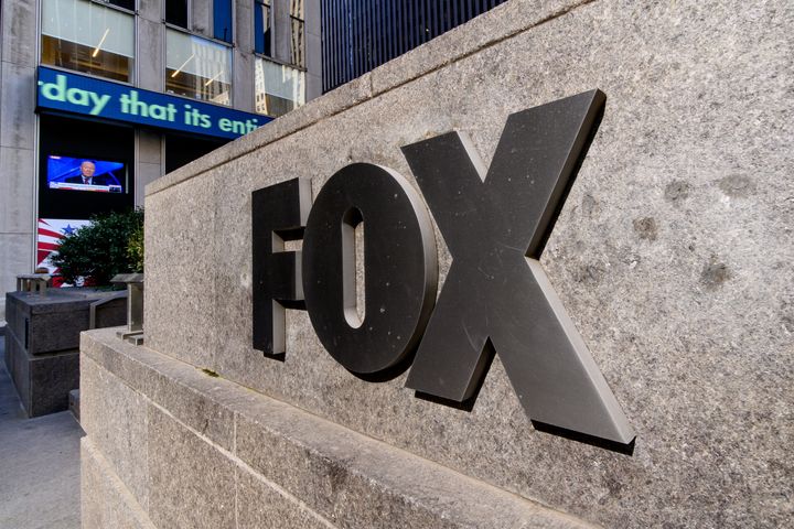 A view of the Fox logo outside the News Corp Building on 6th Ave. on March 21, 2023, in New York City. News Corp the parent company of Fox News has studios in the building. In one email, Murdoch called Trump’s 2020 election rhetoric “bullshit and damaging.”