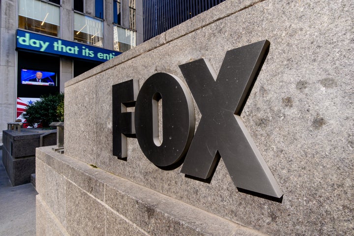 A view of the Fox logo outside the News Corp Building on 6th Ave. on March 21, 2023, in New York City. News Corp the parent company of Fox News has studios in the building. In one email, Murdoch called Trump’s 2020 election rhetoric “bullshit and damaging.”