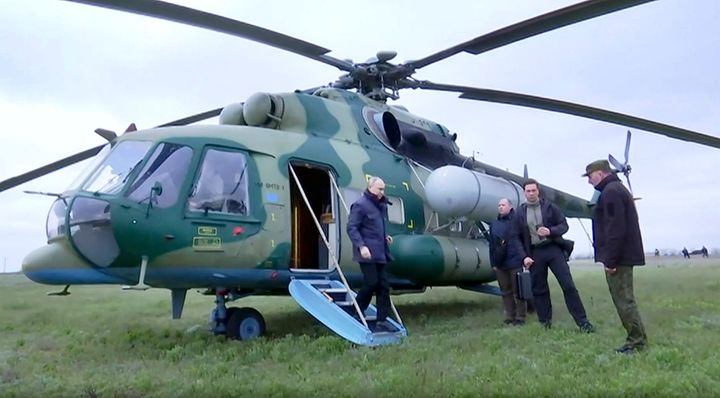 In this photo taken from video released by Russian TV Pool on April 18, 2023, Russian President Vladimir Putin arrives at an undisclosed location.