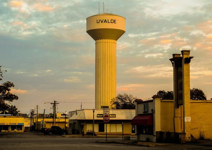 A water tower in Uvalde, Texas.
