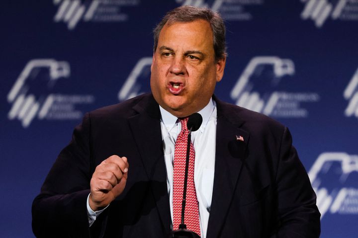 Chris Christie speaks at the Republican Jewish Coalition Annual Leadership Meeting in Las Vegas, Nevada, on November 19, 2022. The Republican recently said in an interview that he doesn't think Ron DeSantis is a conservative. 