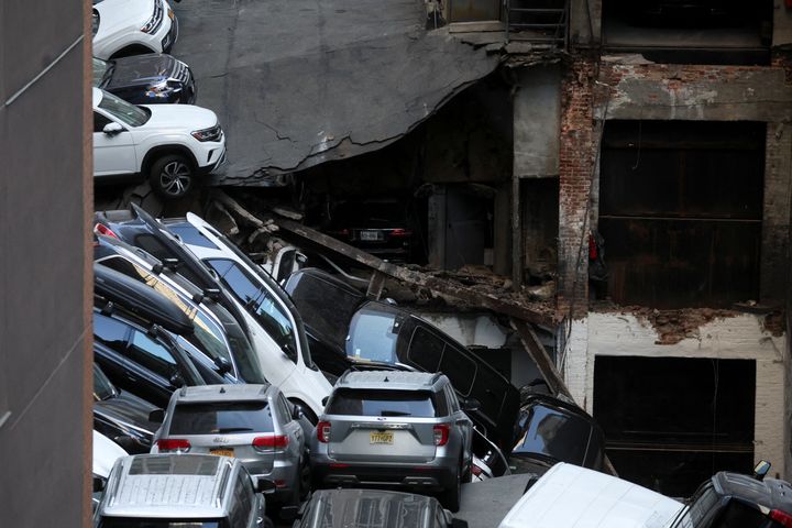 A general view of the site of the parking garage collapse in New York City on April 18.