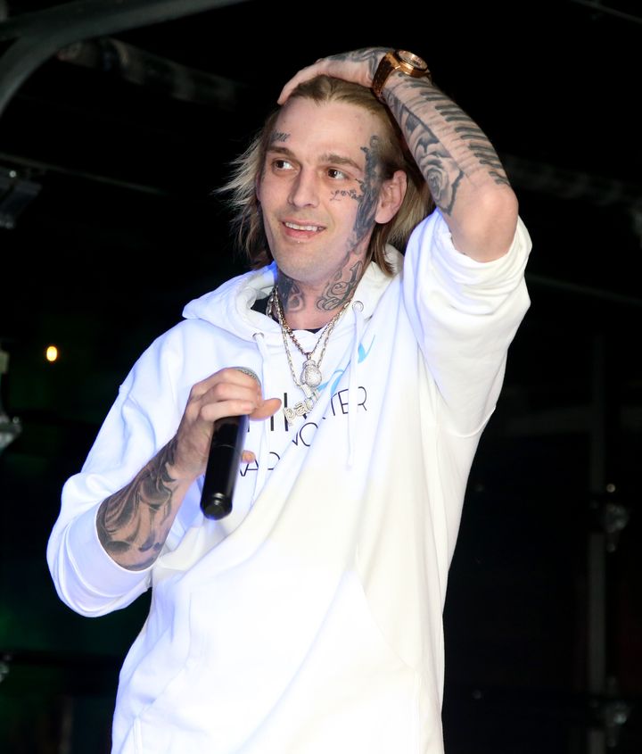 Aaron Carter performs at Larry Flynt's Hustler Club in Las Vegas, Nevada, on February 12, 2022. (Photo by Gabe Ginsberg/Getty Images)