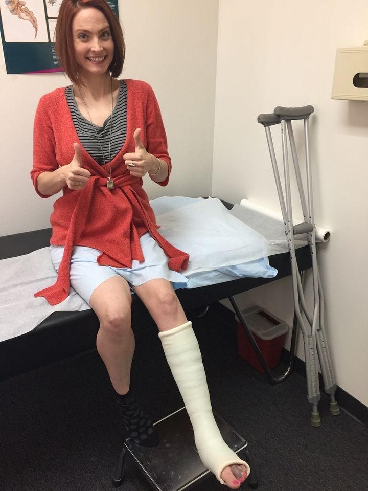 The author shows "the happy face you make when you don’t need another ankle surgery" in 2018.