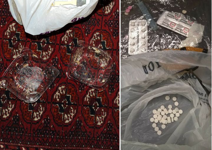 Prosecutors said Viktoria Nasyrova put sedatives in the cheesecake that was gifted to Olga Tzvyk and then surrounded her body with pills to make it look like a drug overdose. Photos taken from the crime scene are pictured.
