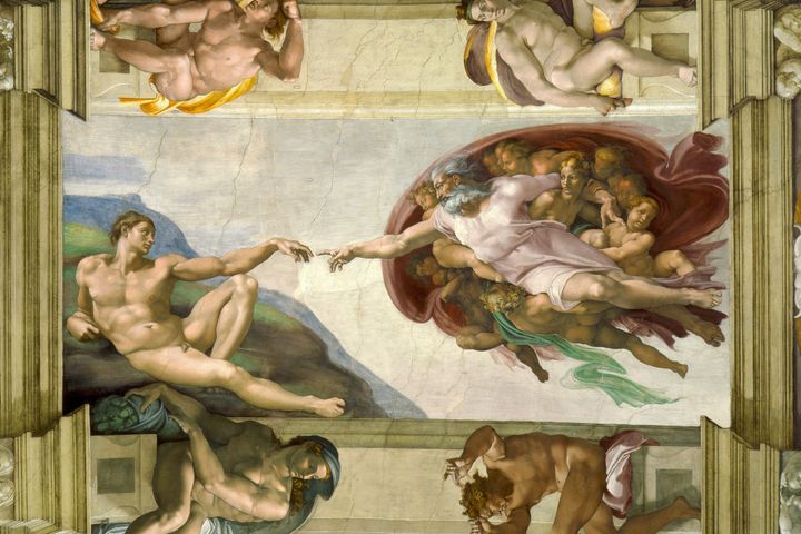 Creation of Adam, Sistine Chapel Ceiling, 1510 (Photo by Art Images via Getty Images)