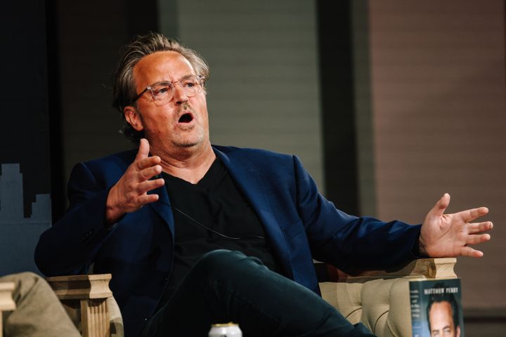 Matthew Perry speaks during the Los Angeles Times Festival of Books on Saturday.