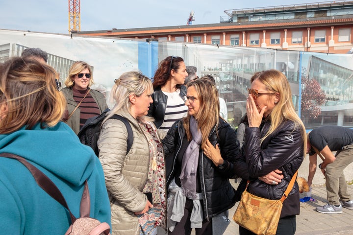 People gathered in front of Pisa Hospital to express solidarity with the family of Barbara Capovani, the 55-year-old psychiatrist attacked by a man in front of the Psychiatry Department in Pisa, Italy, on April 22.