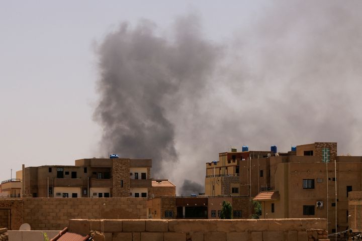 Smoke is seen rise from buildings during clashes between the paramilitary Rapid Support Forces and the army in Khartoum North, Sudan. April 22, 2023.