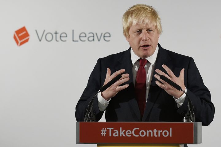 Then a "Vote Leave" campaigner Boris Johnson speaks during a press conference in central London on June 24, 2016. 