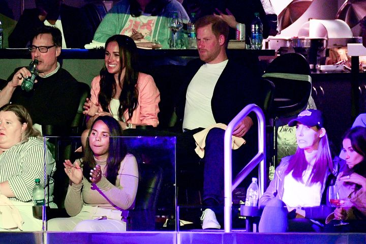 The Duke and Duchess of Sussex attend a basketball game between the Los Angeles Lakers and the Memphis Grizzlies at Crypto.com arena on April 24.